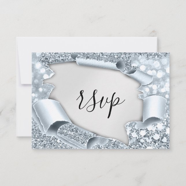 RSVP Mariage Paillettes Grises Argentées Bleu (Dos)