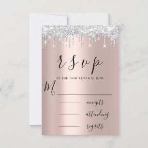 RSVP Mariage Rose Noir Blanc Gouttes Argentées