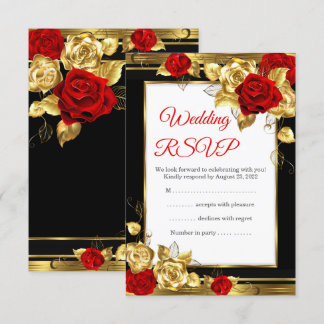 RSVP Mariage Rouge Or Roses Noir Or Photo