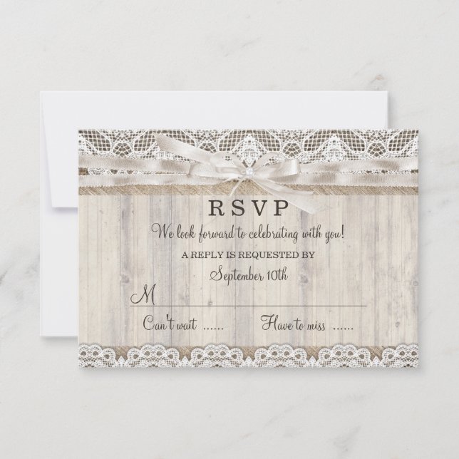 RSVP Mariage Rustique Vintage Broderie & Bois (Devant)