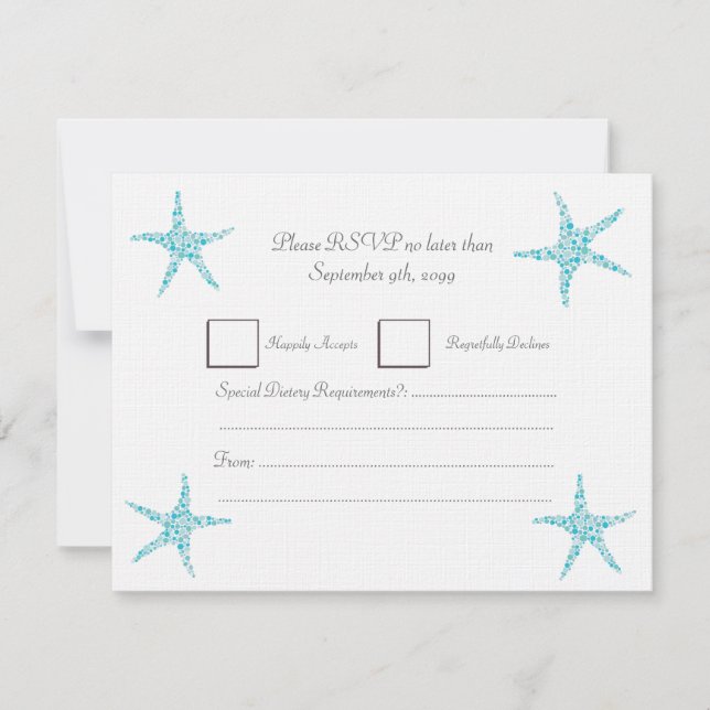 RSVP Mariage Turquoise Aqua Starfish Beach (Devant)