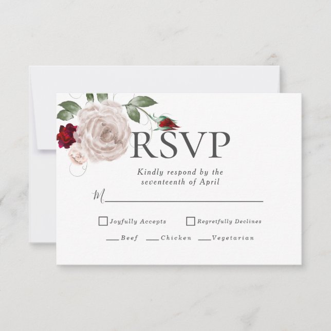 RSVP | Menu Choix d'aquarelle Dusty Blush Roses (Devant)