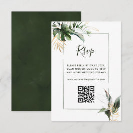 RSVP mit QR-Code für tropische Foliage Green Weddi Begleitkarte