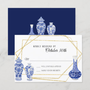 RSVP Modern Vintage Vasenvase Navy Blau Gold Ingwe Einladung