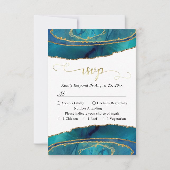 RSVP Moderne Aquarelle Turquoise et Or Agate (Devant)