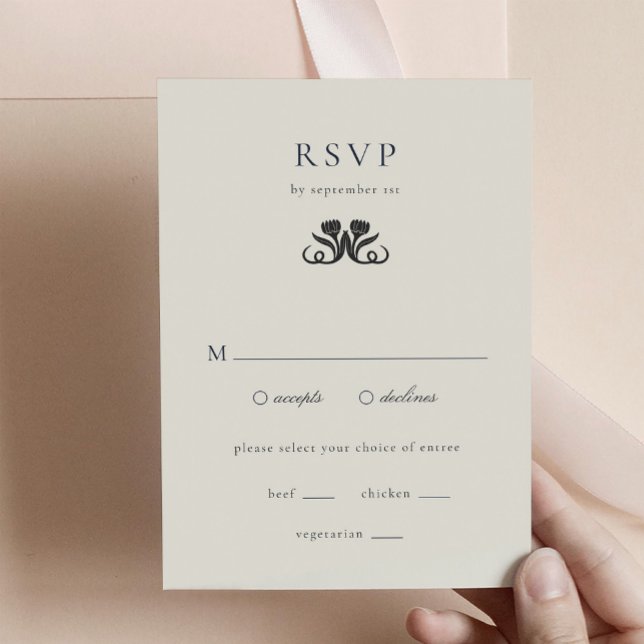 RSVP noir et blanc avec carte de boîtier de repas (Black and White RSVP with meals enclosure card)