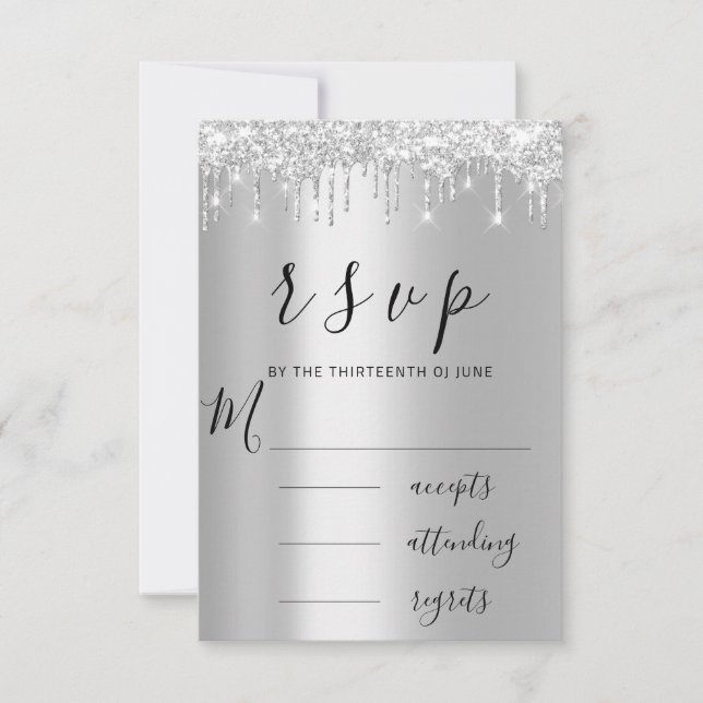 RSVP Noir Gris Argent Gouttes Mariage (Devant)