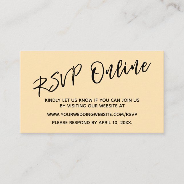 RSVP Online-Handschriftzeichen für Hochzeiten Begleitkarte (Vorderseite)