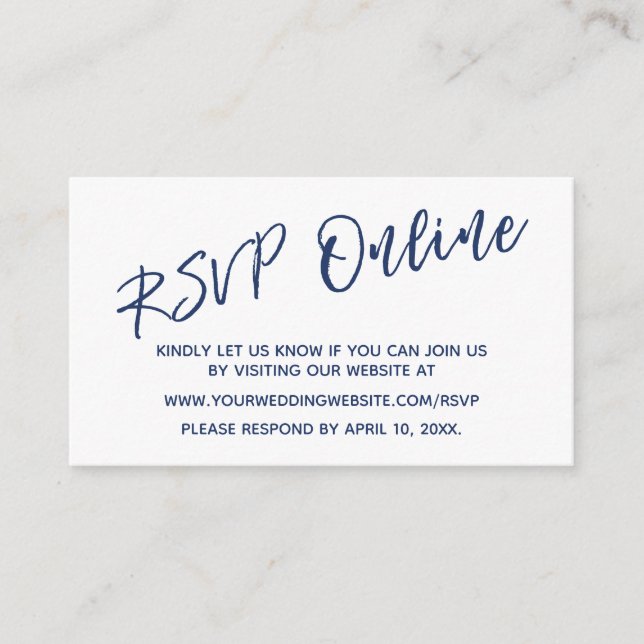 RSVP Online Navy Handwriting Insert Card für Hochz (Vorderseite)