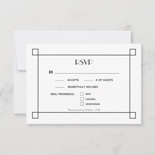RSVP-Optionen für Minimalistische Schwarz-Rahmen-H RSVP Karte (Vorderseite)