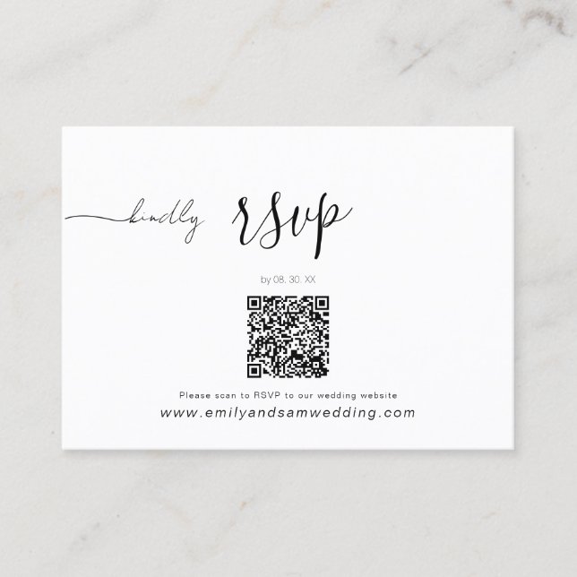 RSVP Pack für Hochzeiten | QR-Code Minimalistisch  Visitenkarte (Vorderseite)