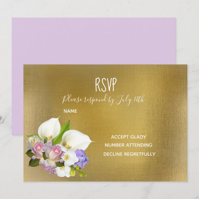 RSVP pastellfarbene Blumen- und Goldthemen Einladung (Vorne/Hinten)