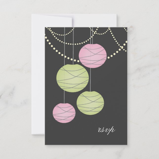 RSVP Pink Pink Green Paper Lanterns Cards Hochzeit (Vorderseite)