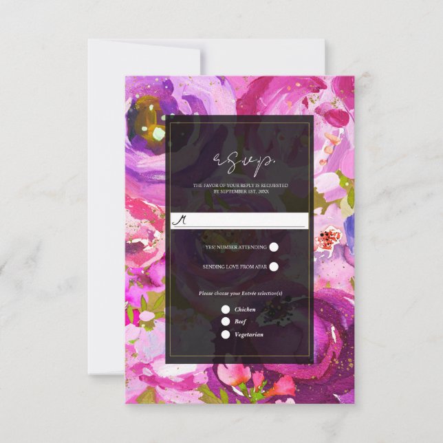 RSVP-Pop für Rosa und Lila, lebendige Blumenhochze RSVP Karte (Vorderseite)