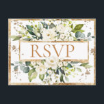 RSVP POSTKARTE<br><div class="desc">Elegante Blume mit Sahne und Elfenbein,  umgeben von üppiger Vegetation und goldenen Spuren. Typografie vor "UAWG". Auf der Rückseite finden Sie Informationen und Namen von Braut und Bräutigam. Goldene Zierteile und Glanzstücke runden diese Schönheit mit Eleganz auf ihre beste Art ab. Nur schön. Budget Postkarte.</div>