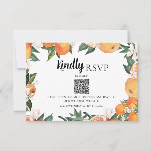 RSVP pour mariage | Carte RSVP QR Code Oranges rom (Devant)