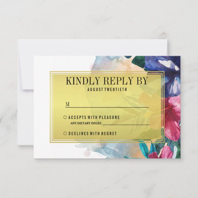 RSVP pour mariage | Fleurs d'aquarelle tropicale (Devant)
