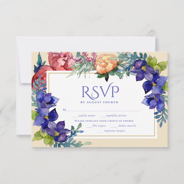 RSVP pour mariage | Happiness Watercolor Floral (Devant)