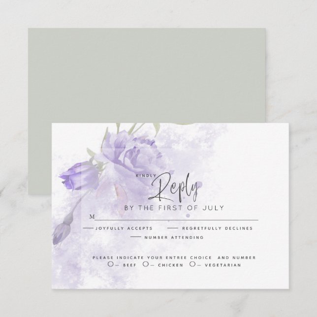 RSVP pour mariage | Rustic Painterly Purple Floral (Devant / Derrière)