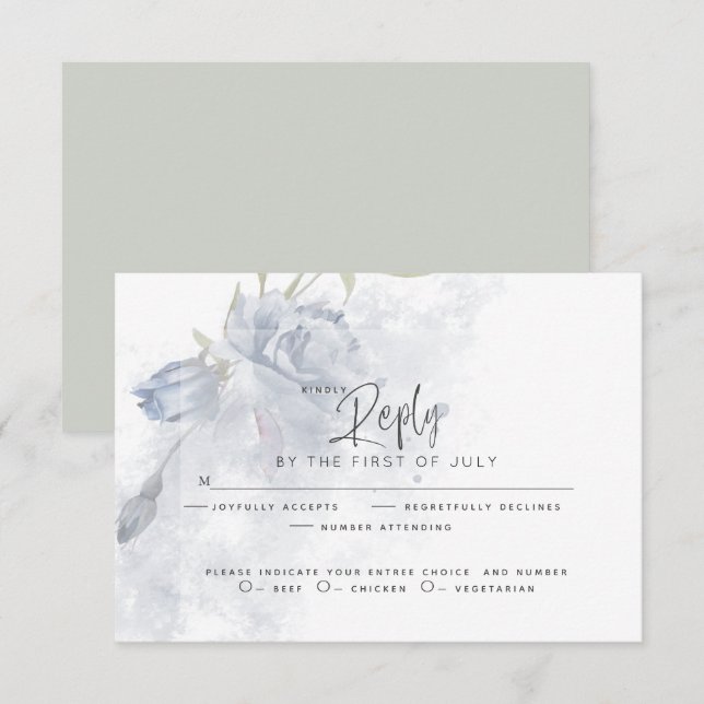 RSVP pour mariage | Rustique aquarelle Dusty Blue  (Devant / Derrière)
