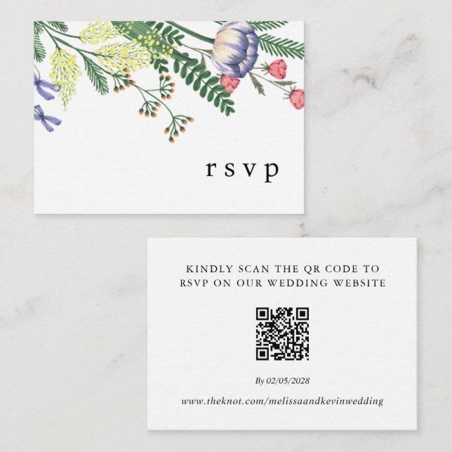 RSVP QR-Code-Antwortkarte für Hochzeiten Begleitkarte (Vorne/Hinten)