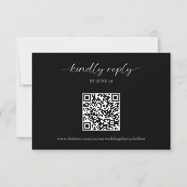 RSVP QR-Code für Schwarze Hochzeiten Minimalistisc Karte (Vorderseite)