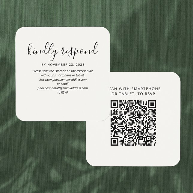 RSVP QR-Code Hochzeits-Website Beilagekarte (Wedding RSVP QR Code Enclosure Rounded Corner Card)