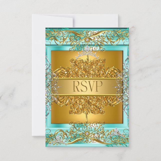 RSVP Quinceañera 15e anniversaire Gold Turquoise (Devant)