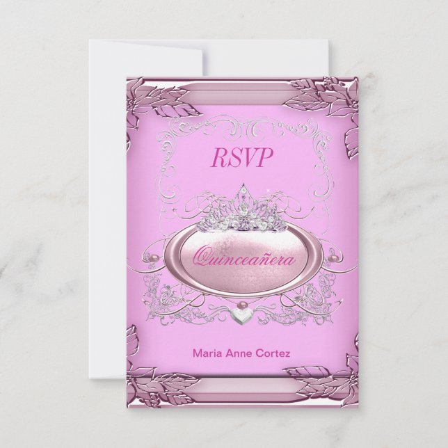 RSVP Quinceañera 15e anniversaire Pink White Silve (Devant)