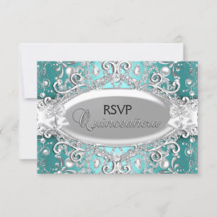 RSVP Quinceanera Damassé Perle Turquoise Argenté