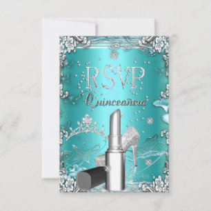 RSVP Quinceanera-Party Türkisfarbenes Diadem Lippe Karte