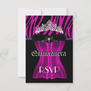 RSVP Quinceanera Rosa Zebra Schwarz Tiara Korsett Karte