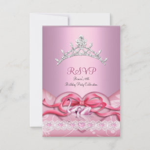 RSVP Quinceanera Weiße Rosa Schwäne Tiara Herz Karte