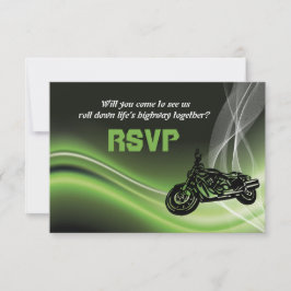 RSVP-Reaktion auf eine Hochzeitsfeier mit grünem S RSVP Karte