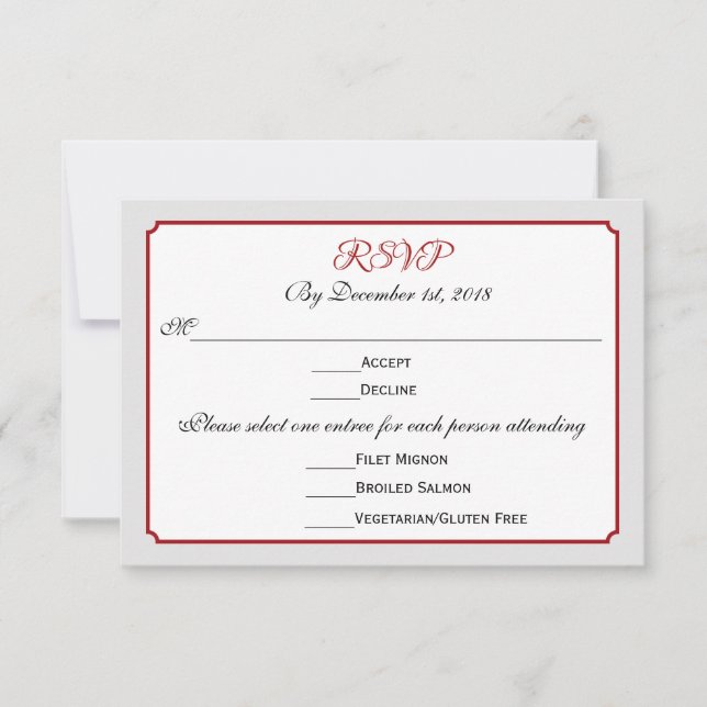 RSVP-Reaktion auf Hochzeiten im Dezember mit Menü RSVP Karte (Vorderseite)