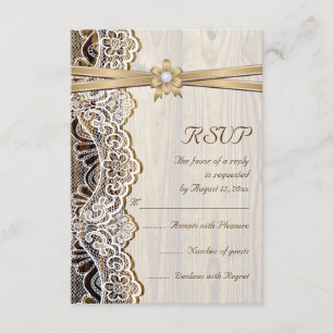 RSVP-Reaktion auf Spitzen, Bänder-Blume und Holzho RSVP Karte
