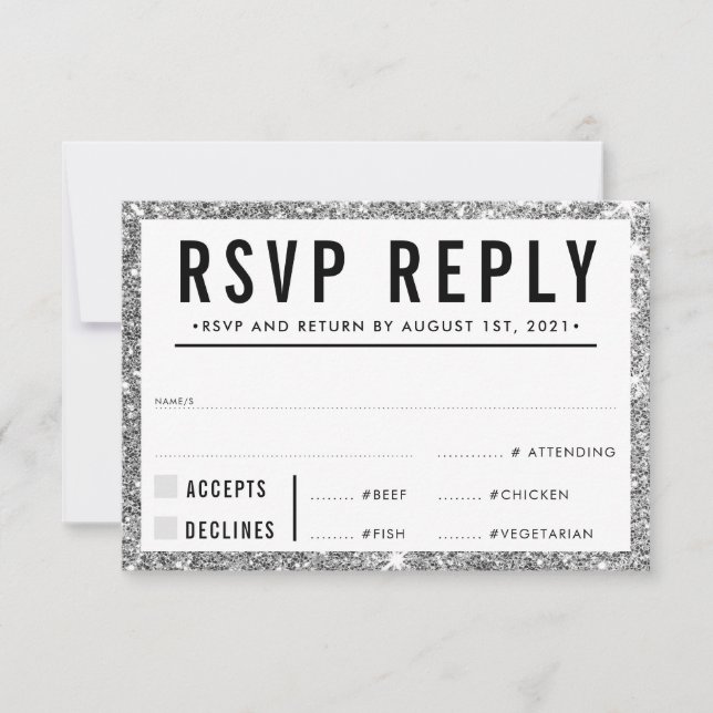 RSVP REPLY RESPONSE simple modern silver glitter Karte (Vorderseite)