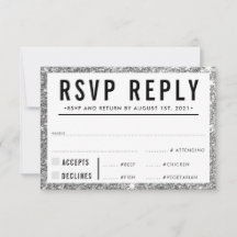 RSVP REPLY RESPONSE simple modern silver glitter