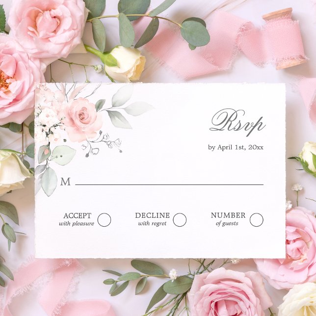RSVP Répondre Aquarelle Rose Budget (RSVP Reply Watercolor Pink Rose Budget)
