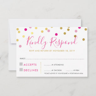 RSVP RÉPONSE CARTE de RÉPONSE confetti tache or ro