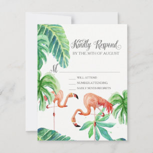 RSVP Réponse Flamant rose Plage Océan Tropical Feu
