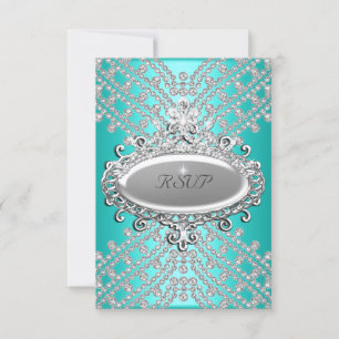 RSVP Réponse Partie Turquoise Bleu Blanc Diamant