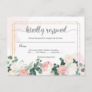 RSVP-Retrofarbe für Hochzeiten, Rosa und Blume Postkarte