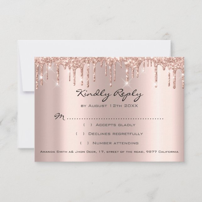 RSVP Rose Drips Glitter Mariage Fête de mariage (Devant)