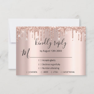 RSVP Rose Hochzeit Glitter Brautparty VIP Tropfen Karte