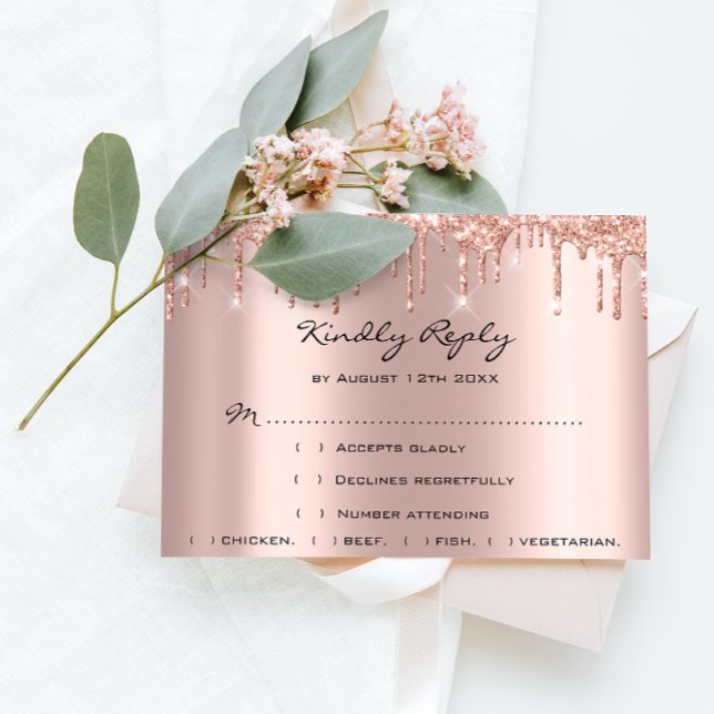 RSVP Rose Weddin Bridal Shower Paillettes Noires D (RSVP Rose Weddin Glitter Bridal Shower Black Drips)