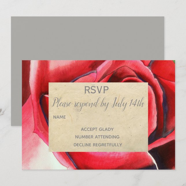 RSVP Rote Rose Hochzeit Blume Kunst rustikal Einladung (Vorne/Hinten)