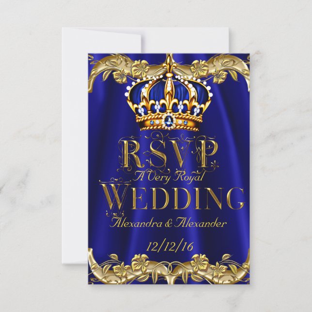 RSVP Royal Blue Navy Mariage Gold Crown (Devant)