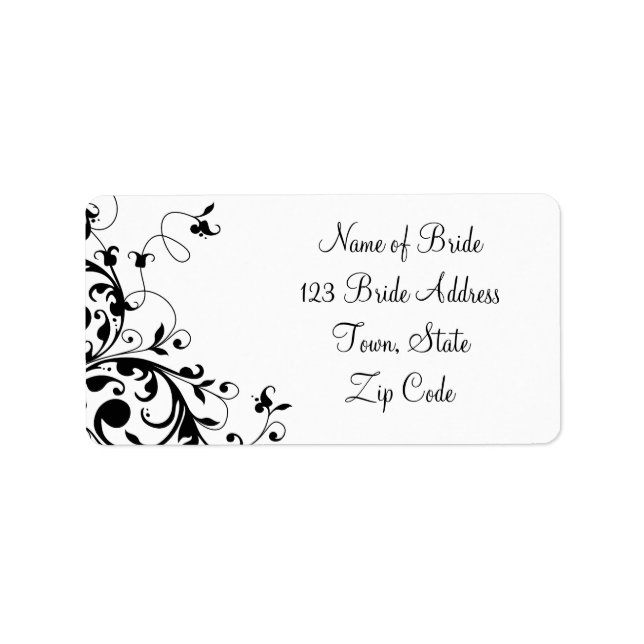 RSVP-Rücksendeaufkleber für Schwarz-Swirl-Hochzeit Adressaufkleber (Vorne)