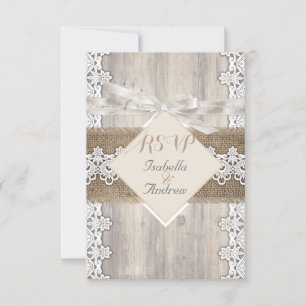 RSVP Rustikale Hochzeit Beige Weiße Spitze Holz AB Karte